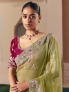 Lime Green Organza Silk Saree