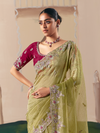 Lime Green Organza Silk Saree