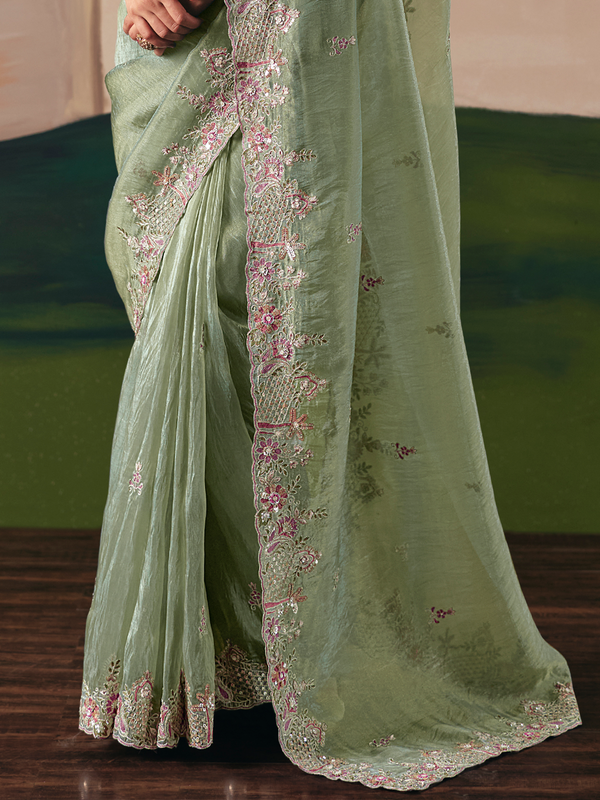 Sage Green Organza Silk Saree