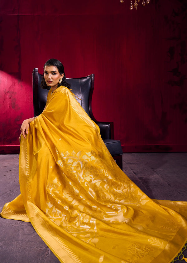 Marigold Yellow Banarasi Silk Saree