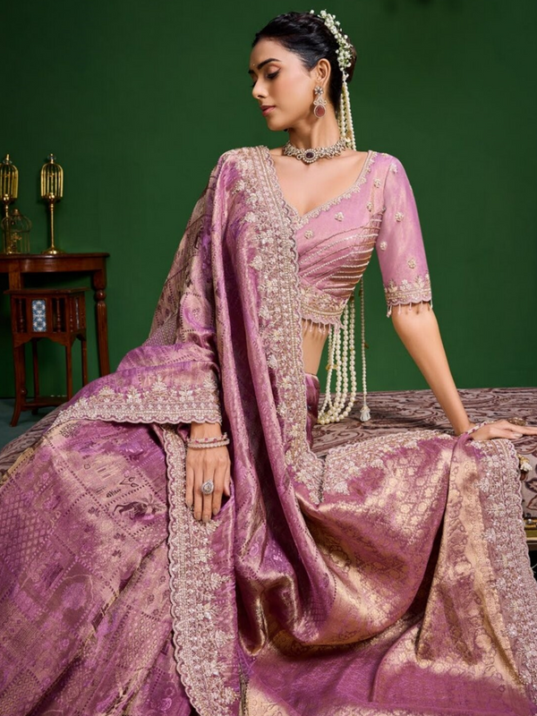 Mauve Purple Banarasi Tissue Silk Saree