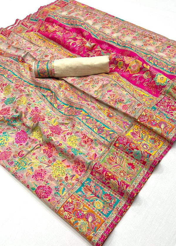 Sand Beige Kashmiri Jamawar Silk Saree