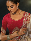 Silver Grey Embroidered Designer Tissue Silk Saree With Contrast Blouse
