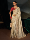 Ivory Embroidered Designer Silk Saree With Contrast Blouse