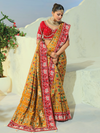 Mustard Yellow Patola Silk Saree With Contrast Blouse