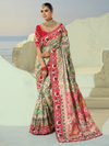 Ivory Cream Patola Silk Saree With Contrast Blouse