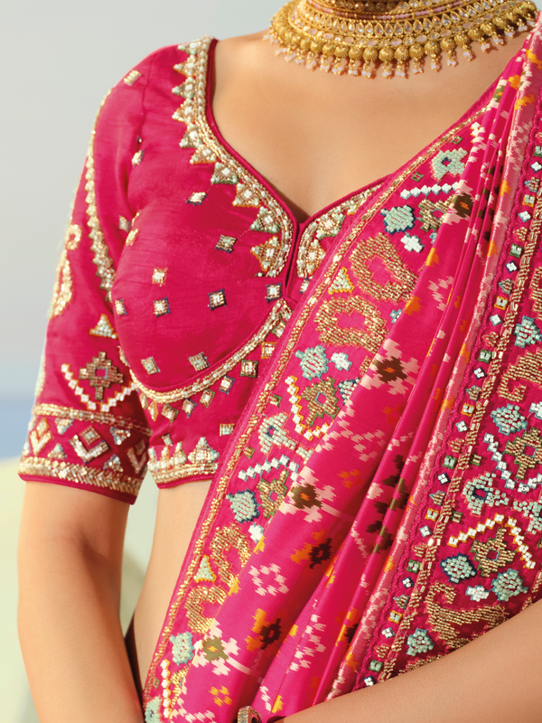 Hot Pink Patola Silk Saree