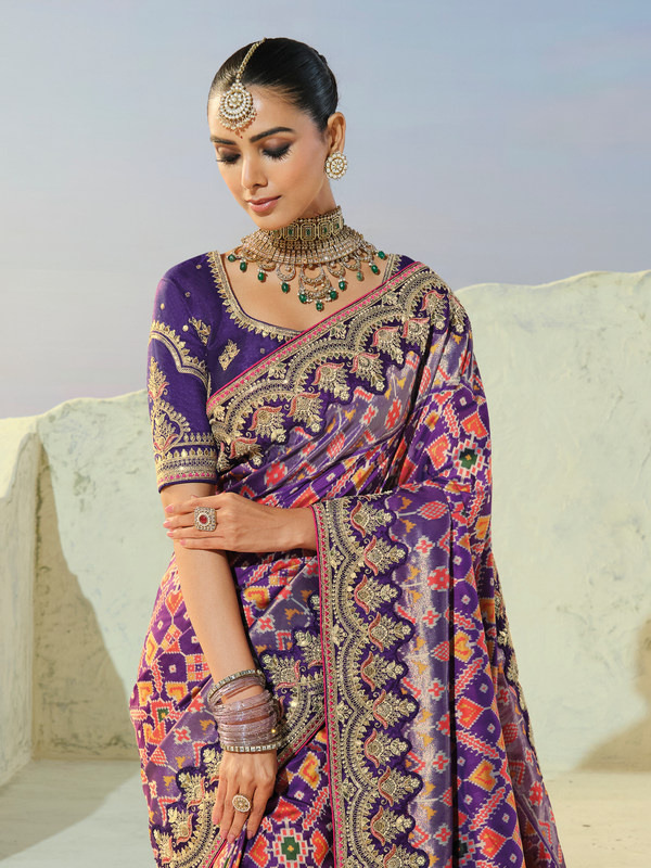 Deep Purple Patola Silk Saree