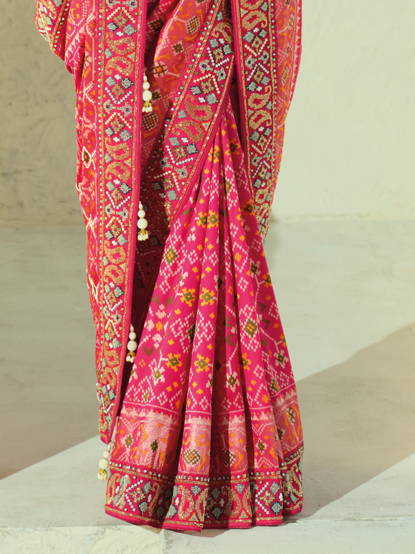 Hot Pink Patola Silk Saree