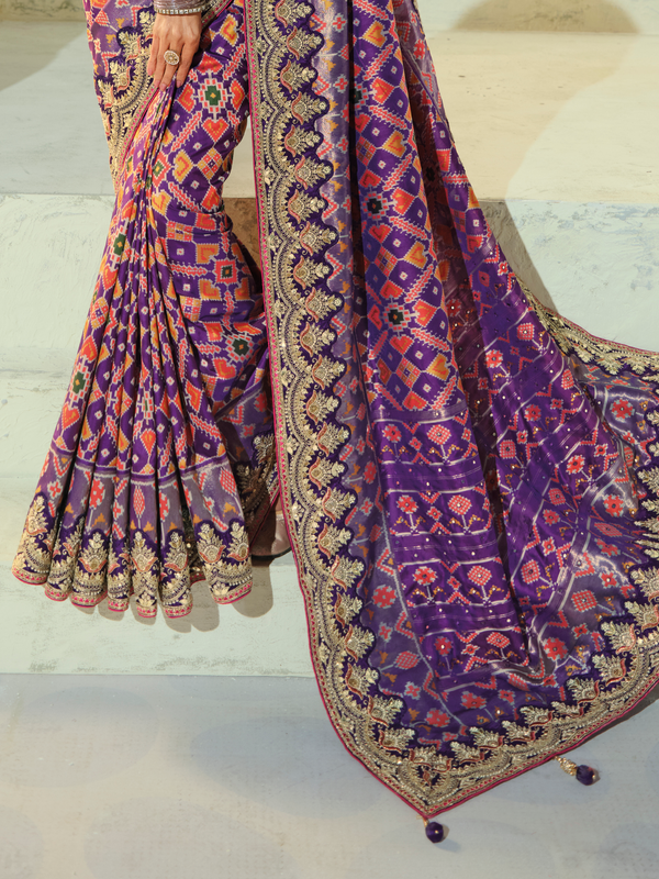 Deep Purple Patola Silk Saree