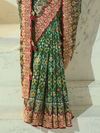 Bottle Green Patola Silk Saree With Contrast Blouse
