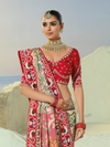 Ivory Cream Patola Silk Saree With Contrast Blouse