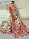 Ivory Cream Patola Silk Saree With Contrast Blouse
