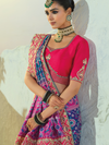Royal Blue Patola Silk Saree With Contrast Blouse
