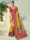 Sunshine Yellow Patola Silk Saree With Contrast Blouse