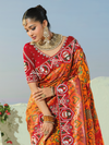 Saffron Orange Patola Silk Saree With Contrast Blouse