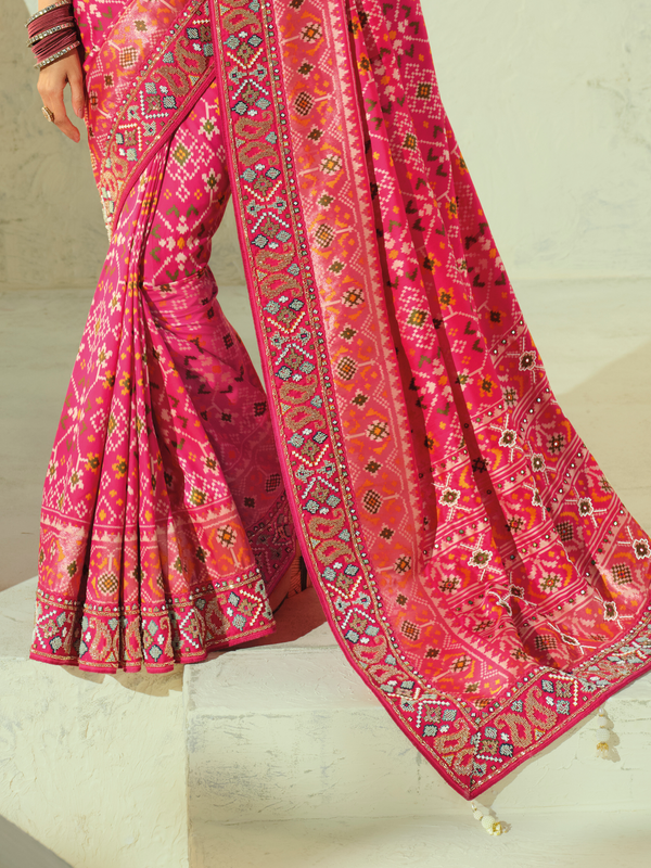 Hot Pink Patola Silk Saree