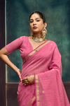 Rose Pink Banarasi Cotton Silk Saree