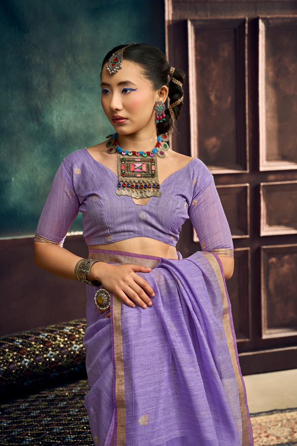 Lavender Banarasi Cotton Silk Saree