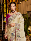 Cream Banarasi Tissue Silk Saree With Contrast Blouse