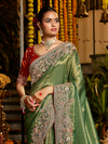 Mehendi Green Banarasi Tissue Silk Saree With Contrast Blouse