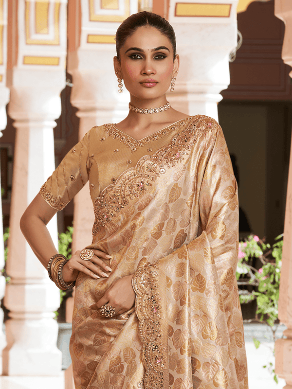 Antique Gold Banarasi Tissue Silk Saree