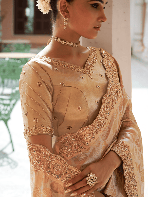 Antique Gold Banarasi Tissue Silk Saree