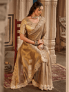 Antique Gold Embroidered Designer Tissue Silk Saree