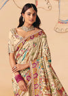 Antique Ivory Cream Pichwai Designer Dola Silk Saree