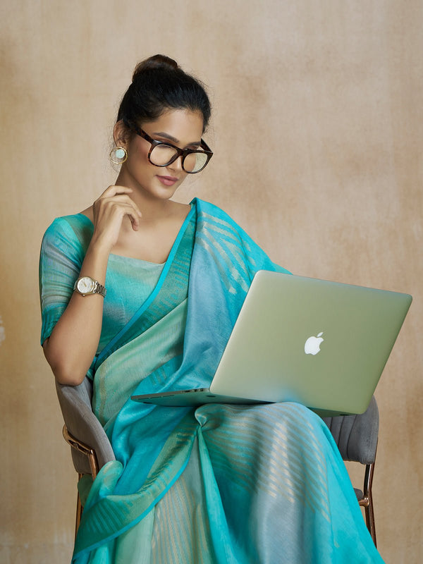 Aqua Blue Art Silk Digital Printed Saree