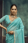 Aqua Blue Banarasi Cotton Silk Saree