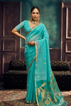 Aqua Blue Banarasi Cotton Silk Saree