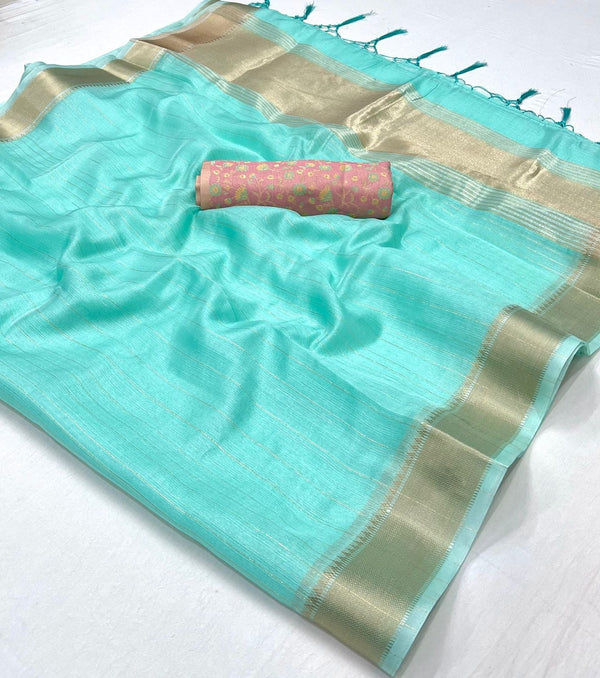 Aqua Blue Chiffon Handloom Saree