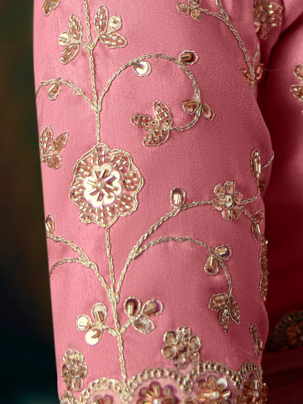 Aqua Blue Embroidered Designer Satin Silk Saree, contrast blouse close-up