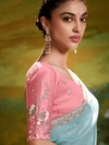 Aqua Blue Organza Designer Saree with Butterfly Work