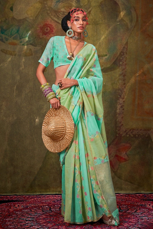 Aqua Green Organza Silk Saree
