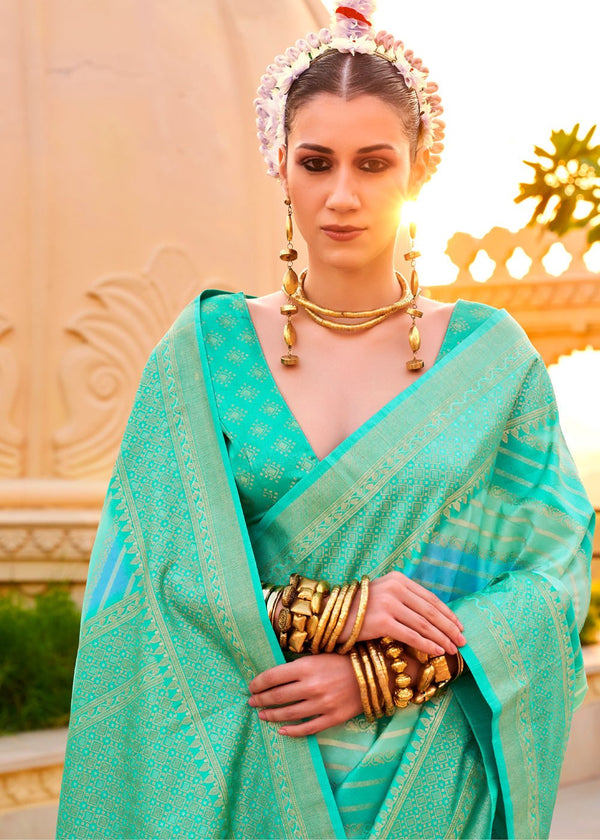 Aqua Green Soft Silk Saree