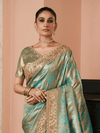 Aqua Teal Banarasi Tissue Silk Saree