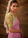 Baby Pink Banarasi Organza Silk Saree With Contrast Blouse