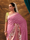 Baby Pink Banarasi Organza Silk Saree With Contrast Blouse
