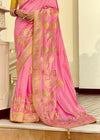 Baby Pink Banarasi Silk Saree With Contrast Blouse