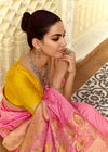 Baby Pink Banarasi Silk Saree With Contrast Blouse