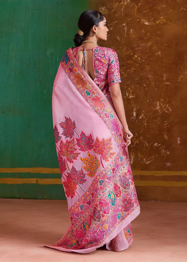 Baby Pink Kashmiri Kani Jamawar Cotton Saree