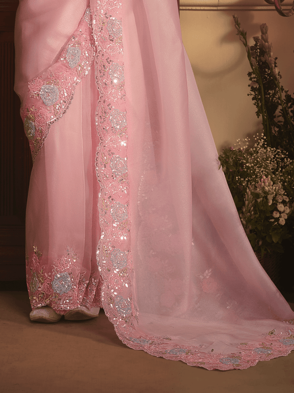 Baby Pink Organza Silk Saree