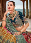 Banarasi Lehenga Choli in Olive Green and Multicolor
