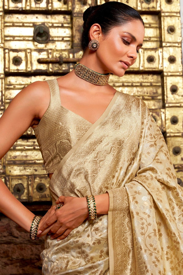 Banarasi Saree in Champagne Gold with Gold Zari Work