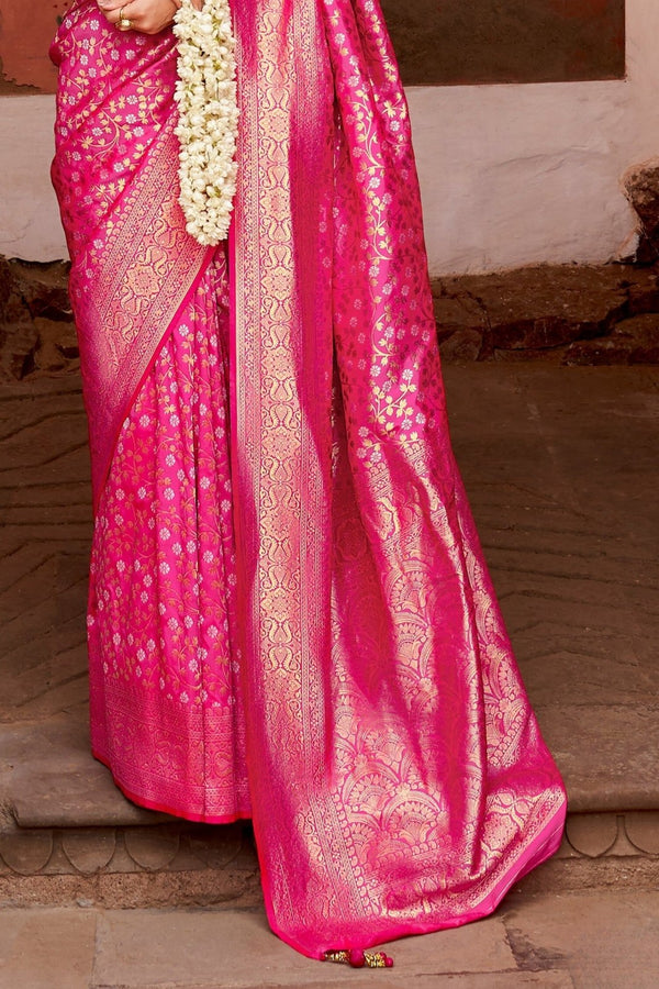 Banarasi Saree in Magenta Pink with Gold Zari Work
