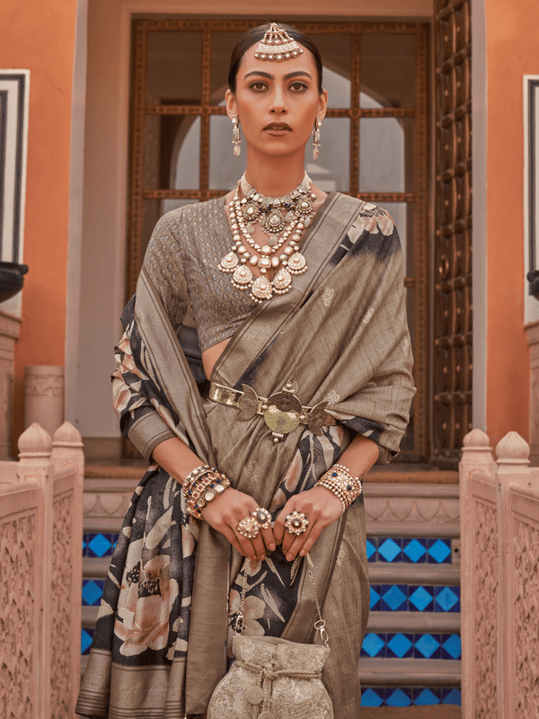 Beige Banarasi Dola Silk Saree