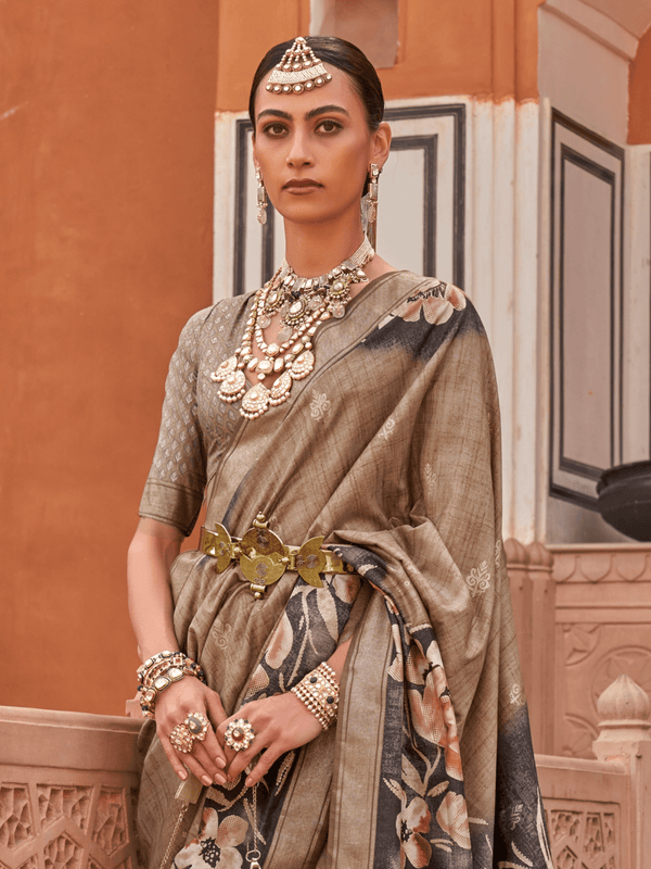 Beige Banarasi Dola Silk Saree
