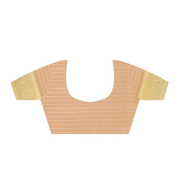 Beige Georgette Printed Saree With Gold Zari Border